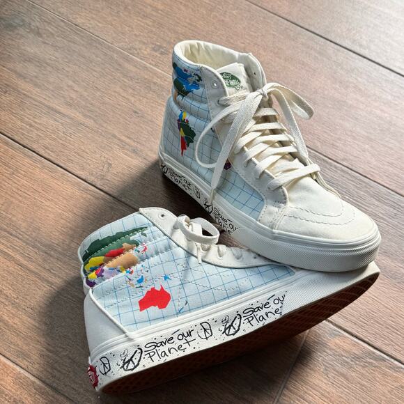 VANS Save Our Planet x Sk8-High Tops Women’s Size 7 Men’s 5.5 Sneakers Globe - Picture 1 of 10